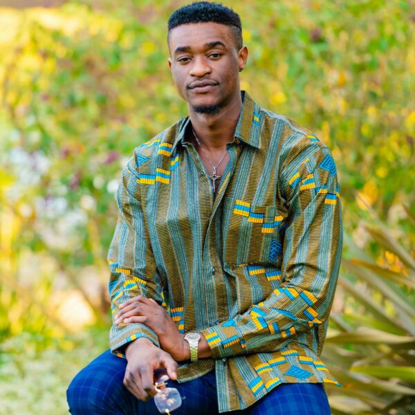 African Print Shirt Button-Up Multicolored Checkered Size (XL) $80
