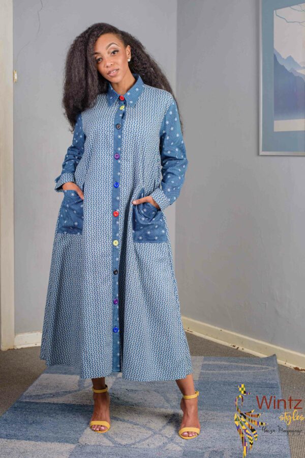 Blue Shweshwe Maxi Dress Size 38 $200
