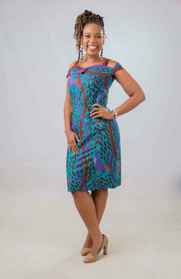 Blue Sleeveless African Print Pencil Dress Size 38 $120