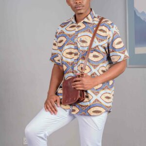 Blue _ Brown S_Sleeve Woodin Shirt Abstract Print Size (L) $100