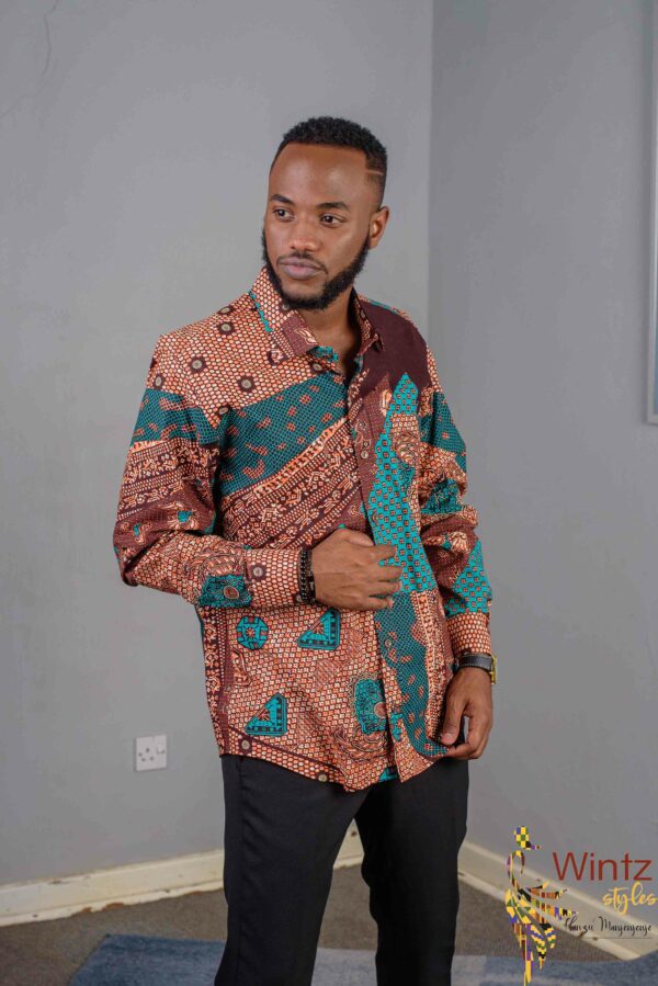 Brown Abstract Print African Shirt Size (L) $80