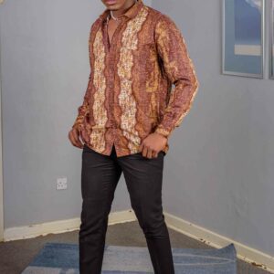 Brown African wax men shirt abstract print Size (XL) $80
