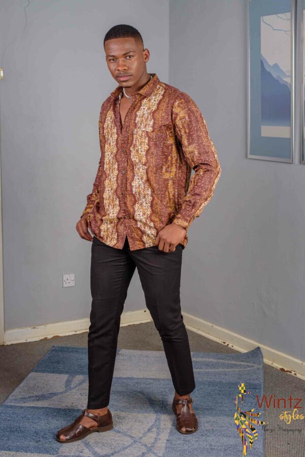 Brown African wax men shirt abstract print Size (XL) $80