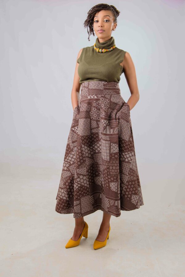 Brown Flared Shweshwe Long Dress Size 36 $100