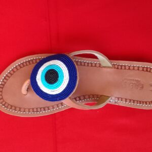 Brown-Original-Leather-with-Blue-_-White-circular-beaded-pattern-Size-40