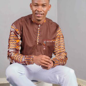 Brown Woodin L_Sleeve shirt with printed sleeves Size (L) $100