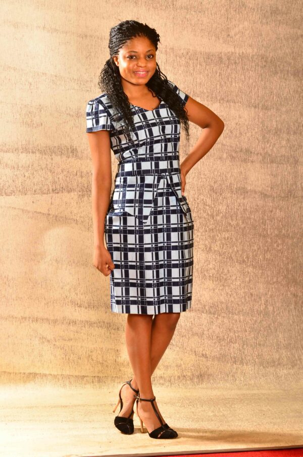Indigo and White African Print Pencil Dress Size 36 $120