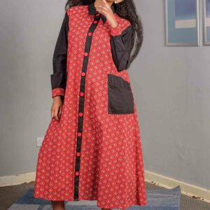 Ledikana Red and Black Shweshwe Long Dress Size 36 $200