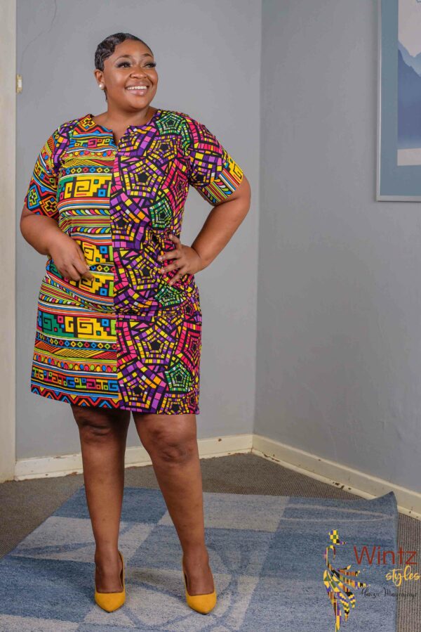 Multicolored Short Geometrical African Dress Size 44 $150