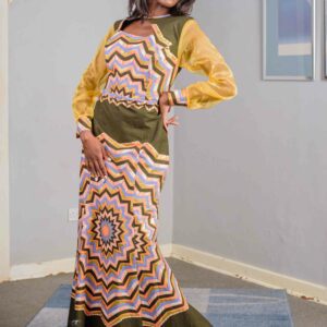 Multicoloured Zig Zag Printed Long Dress Size 36 $150