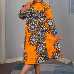 Orange _ Brown African Print High Collar Dress Size 48 $150
