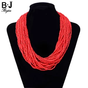 Red Multi Strand Beaded Fashion Necklace Fashion $15