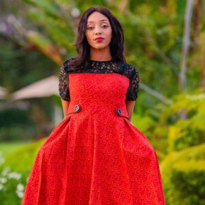 Red _ Black Shweshwe Dress with Lace top Size 38 $150