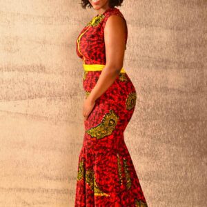 Red _ Yellow Abstract Print African Dress Size 40 $120
