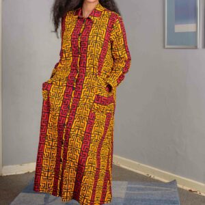 Red _ Yellow African Shweshwe Long Dress Size 38 $200