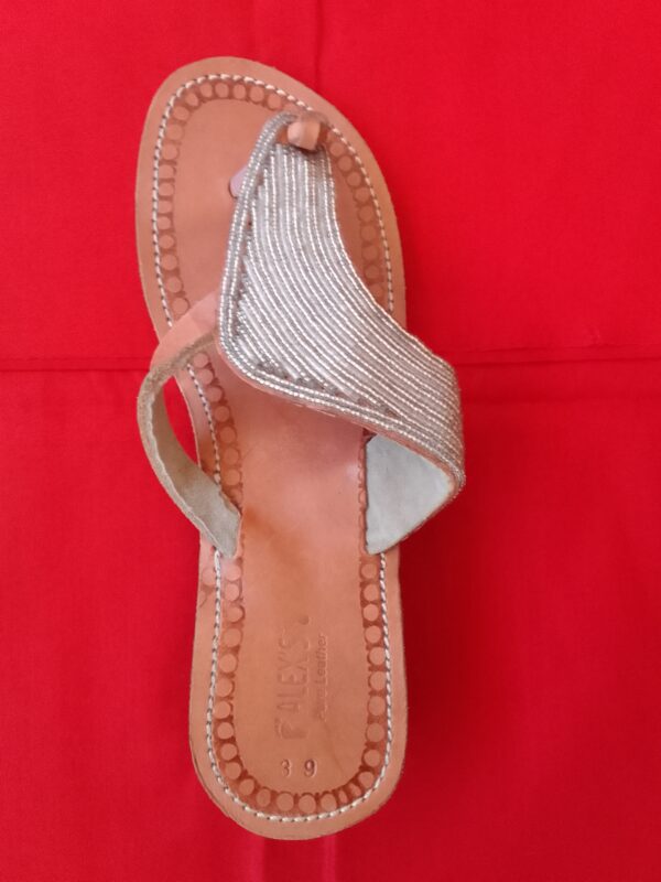 White-beaded-Brown-Sandals-Size-39-40