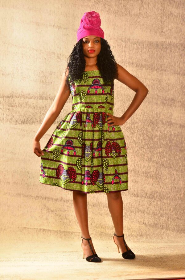 Yellow Green African Dress Fruit Print Size 36 $120