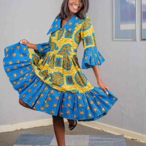 Yellow _ Blue Ankara Short Dress Size 38 $150